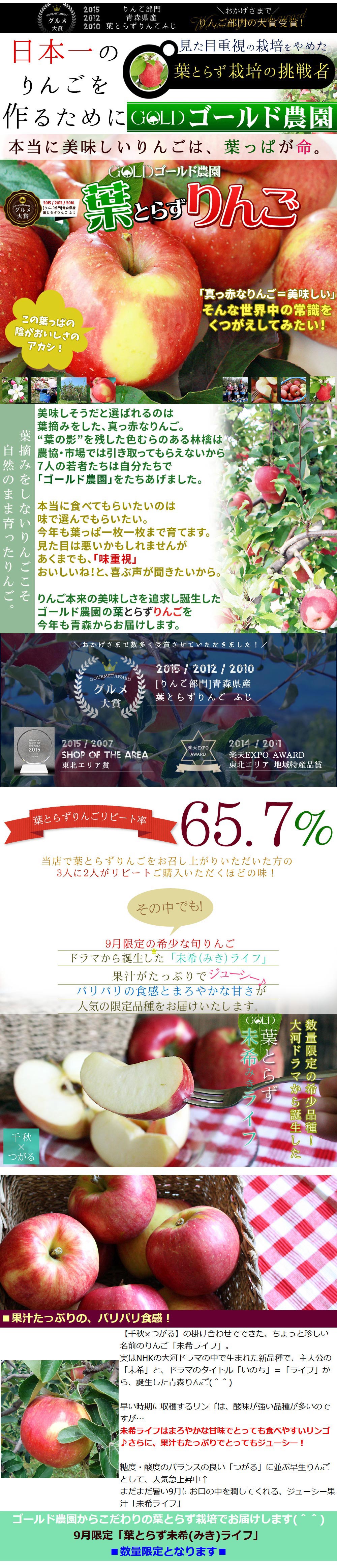 りんご の常識を変える☆葉とらず栽培 本場青森ゴールド農園 送料無料