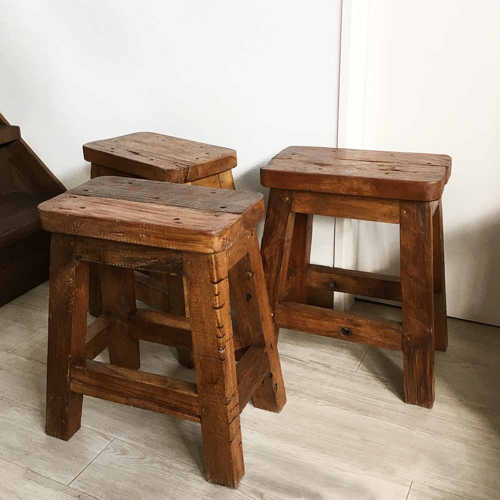 ◇ 九州民芸家具 ◇ ミズメザクラ無垢材 スツール レトロ 木製 椅子