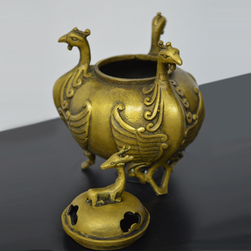 楽天市場】神鹿と三羽鳳凰の香炉 高さ13.5cm SE011912 金 ゴールド