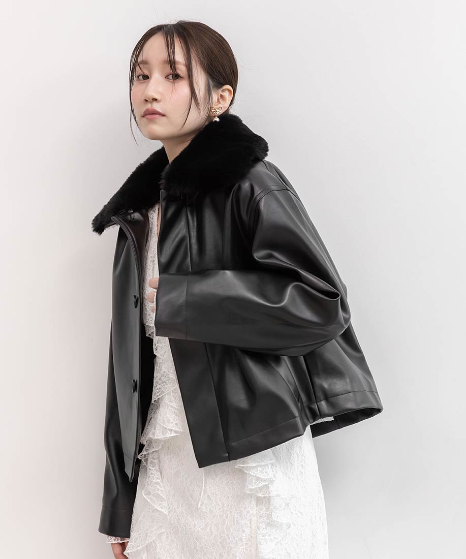 SALE】【選べる丈感】2WAY ファー襟付きフェイクレザージャケットRANDA