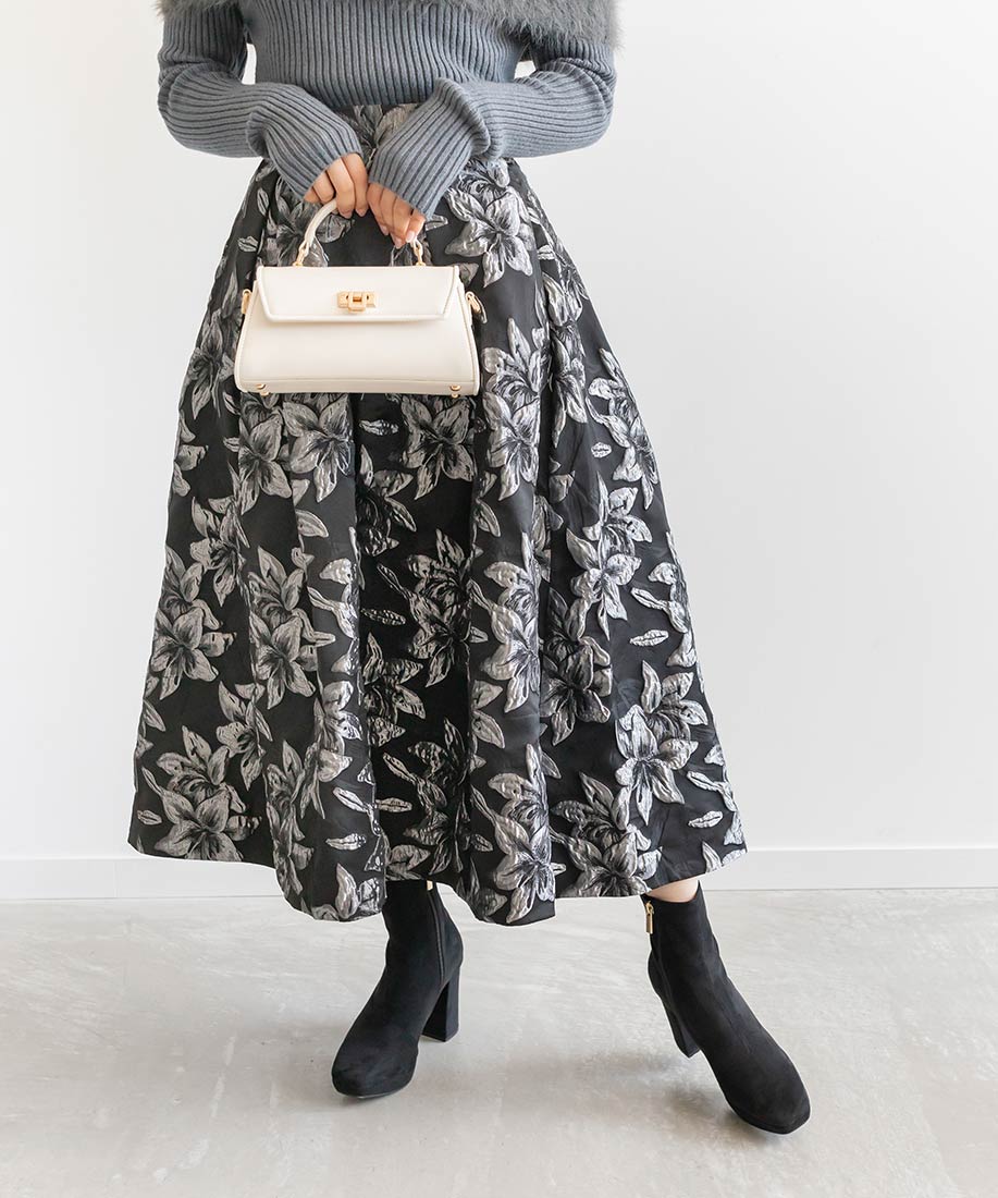 SALE】フラワージャガードフレアスカート
