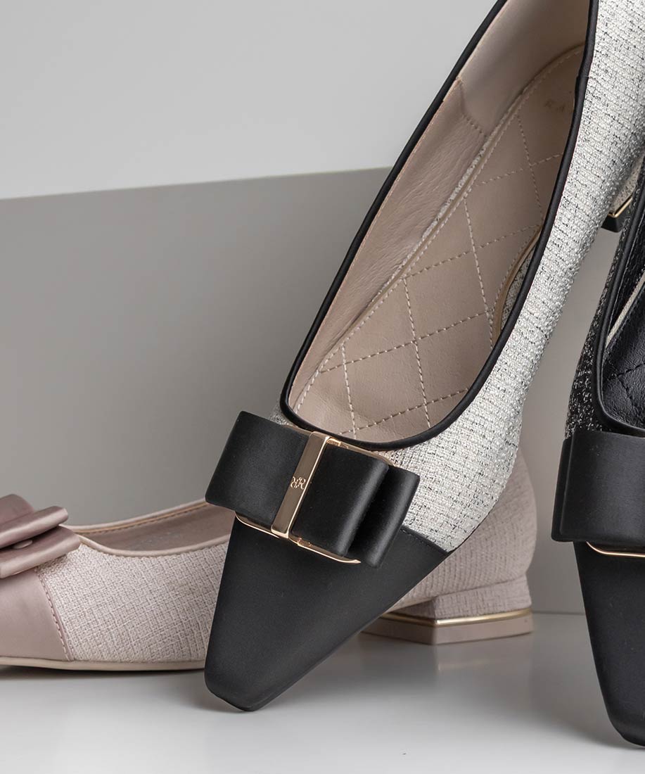 コンビマテリアルリボンフラットパンプスRANDA公式サイト