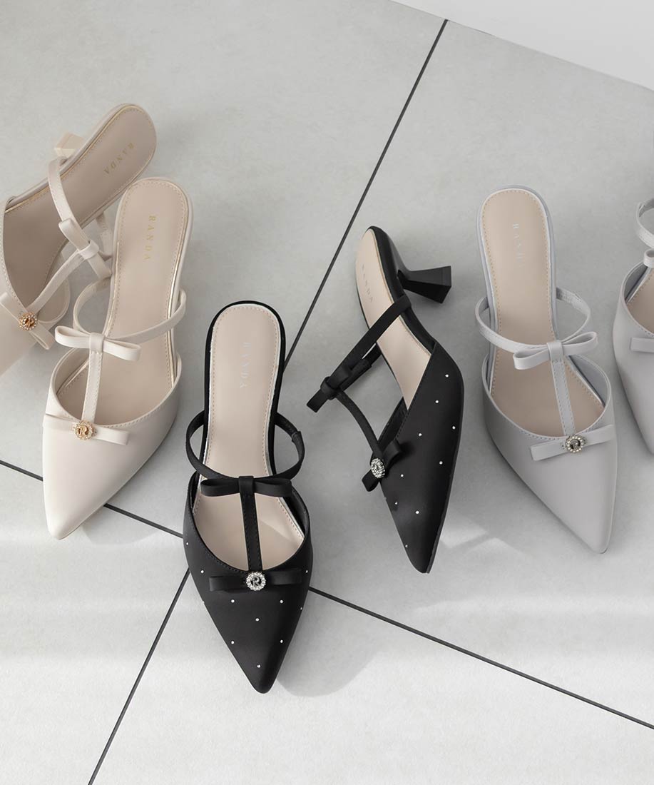 ビジューリボンTストラップミュールパンプスRANDA公式サイト