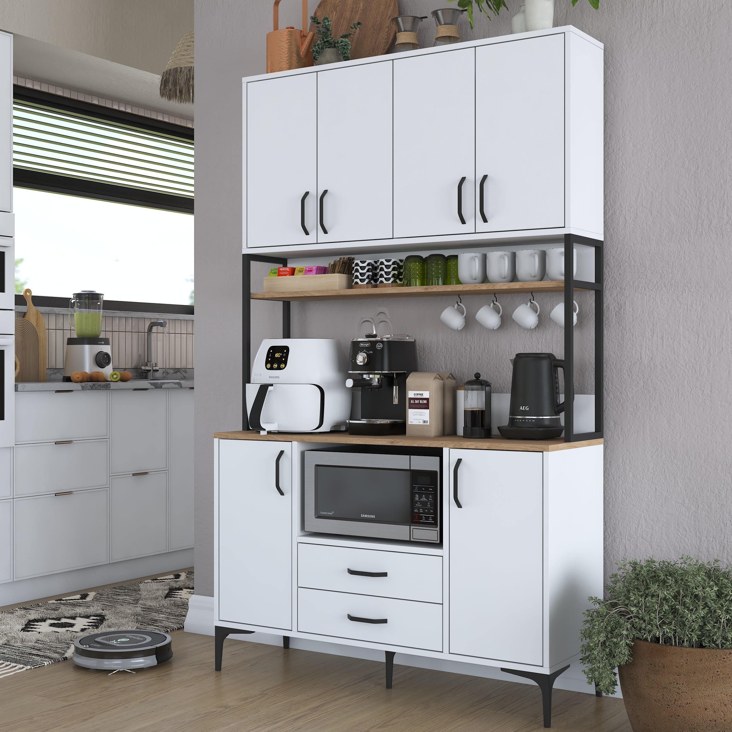 Rani JE169 Çok Amaçlı Dolap 2 Çekmeceli 6 Kapaklı Kiler Mutfak Dolabı