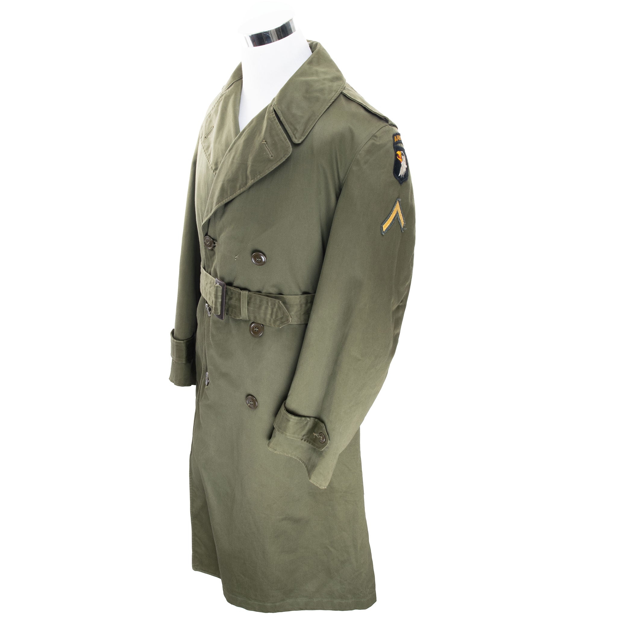 VINTAGE US ARMY OVERCOAT TRENCH COAT AIRBORNE 101 1952 KOREAN WAR