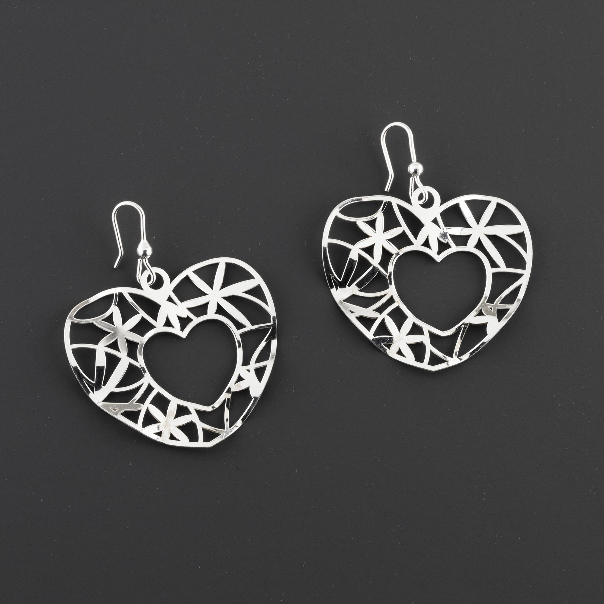 Artisan Sterling Silver Heart Dangle Earrings - Reveka Rose