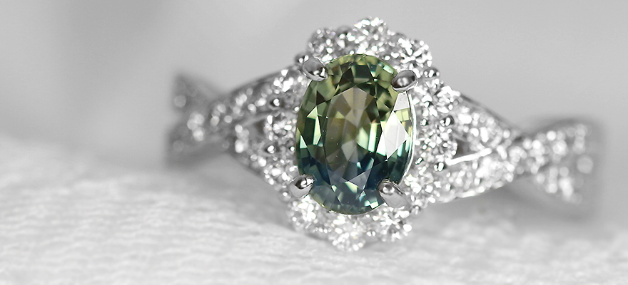 非加熱バイカラーサファイア 1.2ct ダイヤモンド プラチナ リング