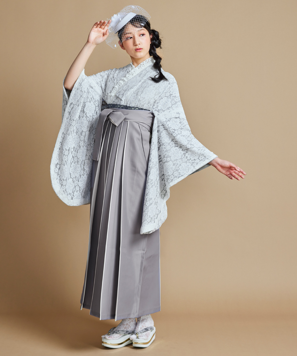 卒業袴】大人ガーリー☆レース/ホワイトグレー / 成人式や結婚式の振袖