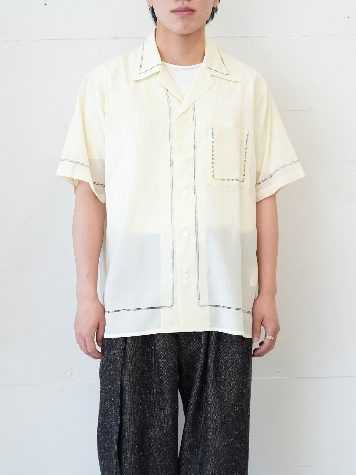 EMBROIDERY OPEN COLLAR SHIRT - YOKE WOMENS & MENS｜Official Online