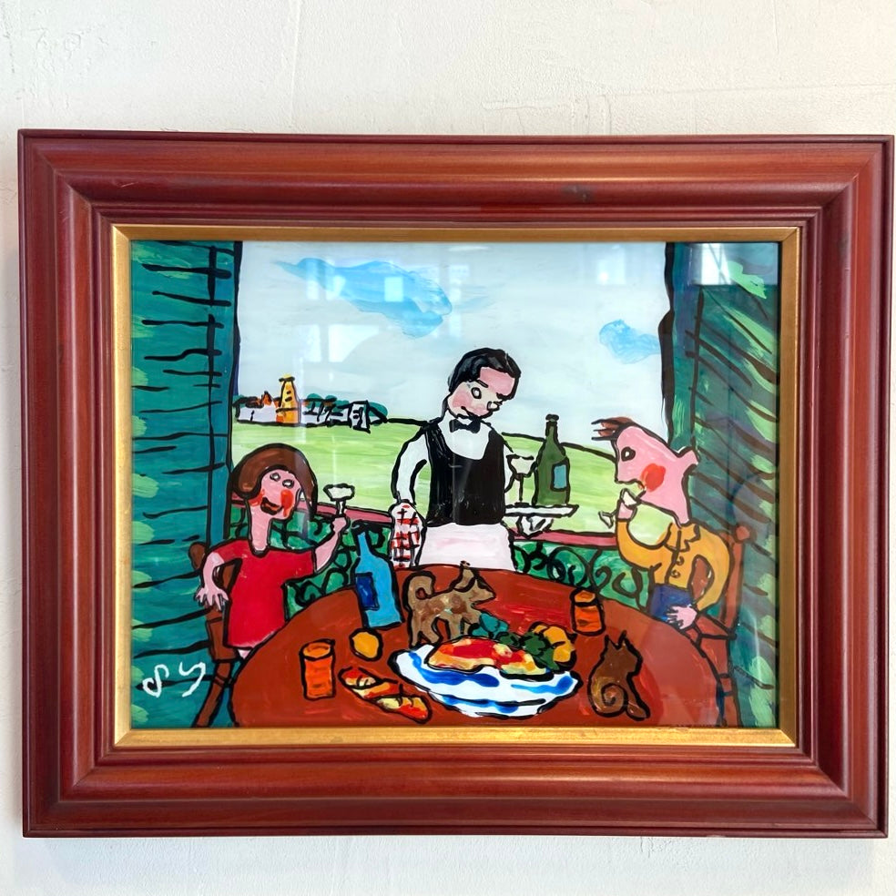 柚木沙弥郎 ガラス絵 柚木沙弥郎 ガラス絵 「誕生日風景 パリ」 アート