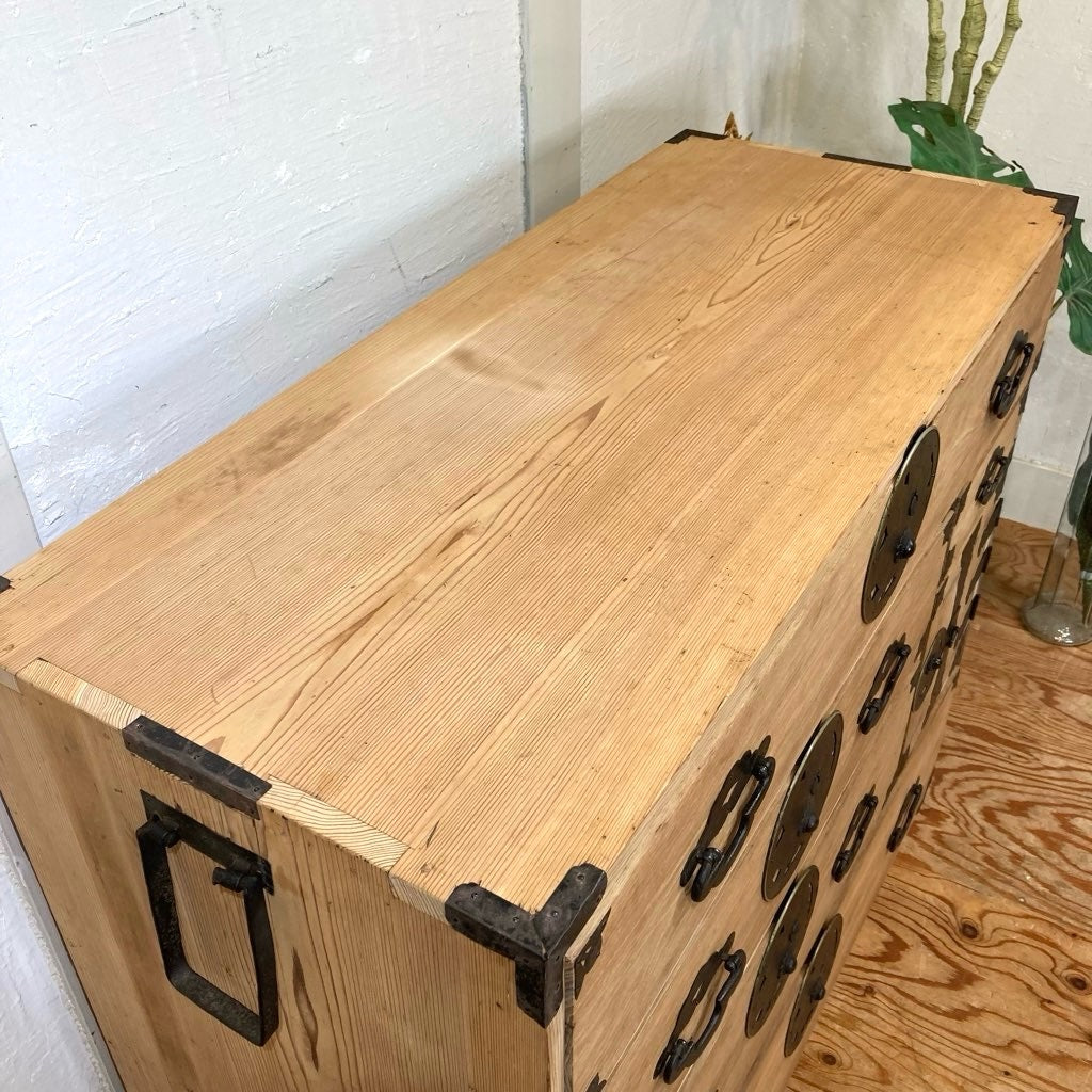 時代箪笥 リメイク 無塗装仕上げ アンティーク 収納 キャビネット