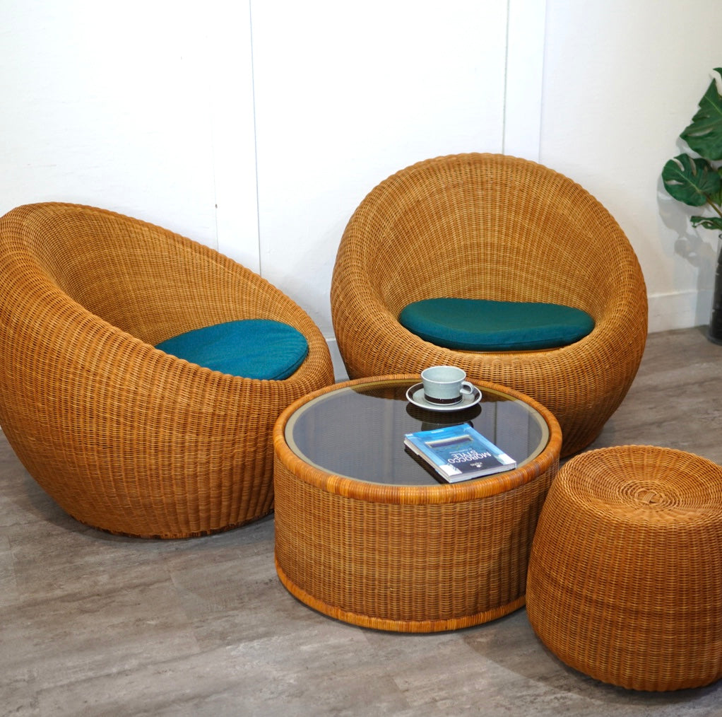 山川ラタン 剣持勇 センターテーブル ヴィンテージ 中古 籐 名作