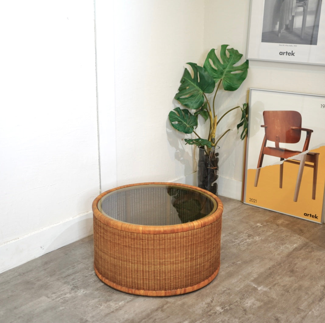 山川ラタン 剣持勇 センターテーブル ヴィンテージ 中古 籐 名作