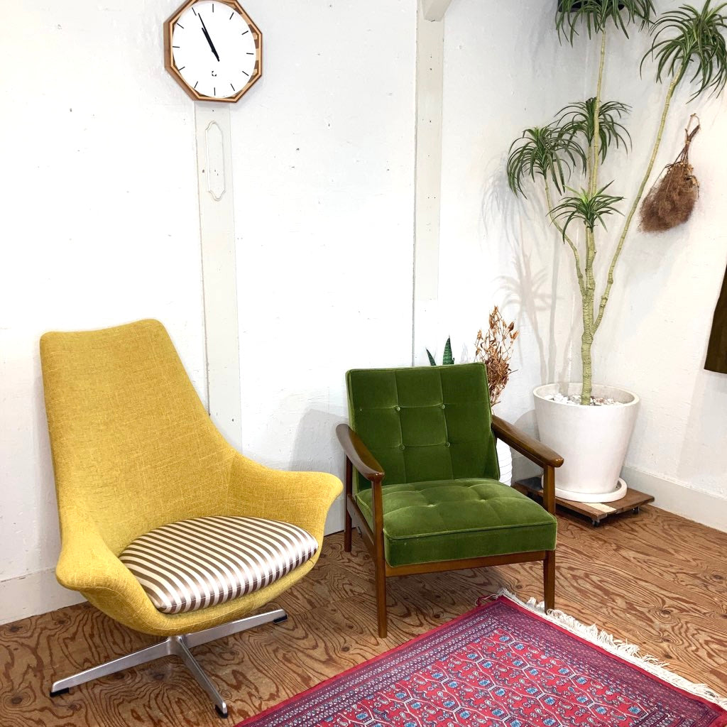 中村工芸 / nakamura ラウンジチェア＆オットマン イエロー ストライプ