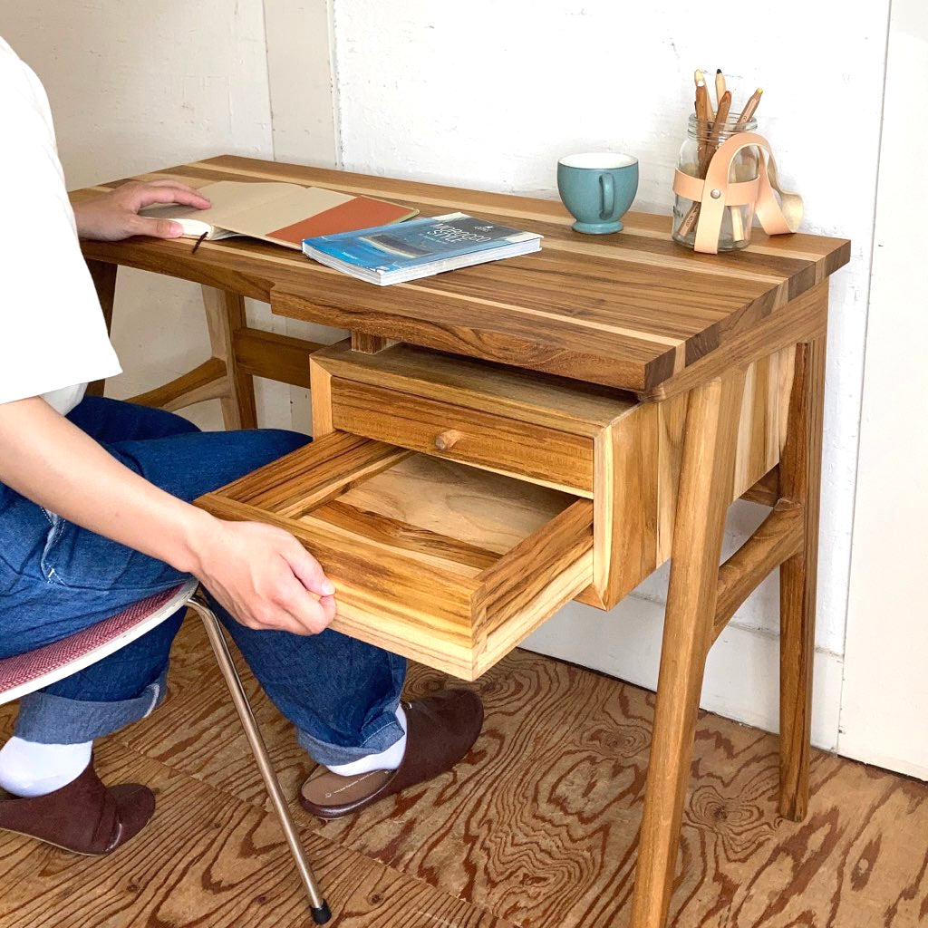 チーク無垢材 片袖デスク 未使用 新品 机 木 小さい 大人 リモート