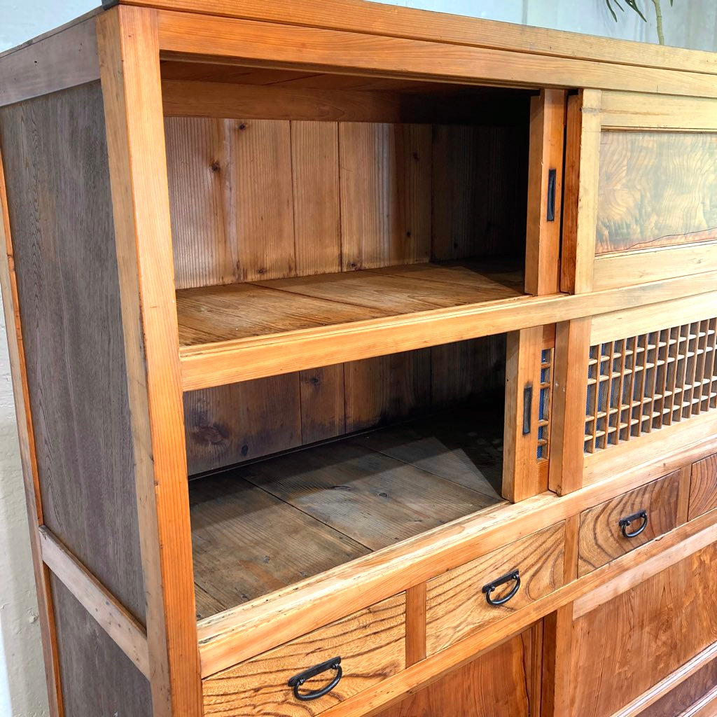 水屋箪笥 食器棚 カップボード 収納棚 欅 檜 アンティーク 古家具 中古
