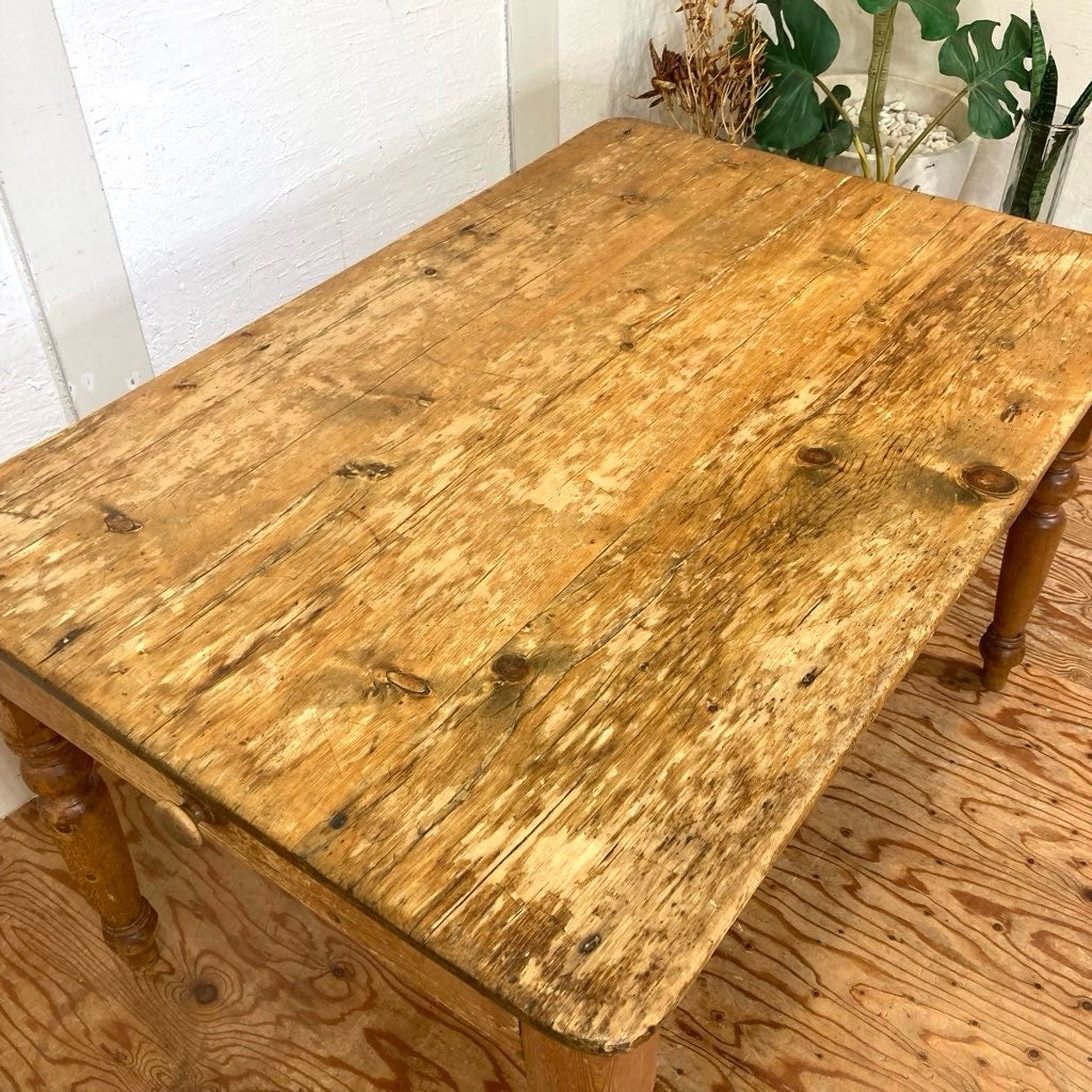 英国アンティーク オールドパイン ダイニングテーブル 作業台 小さめ