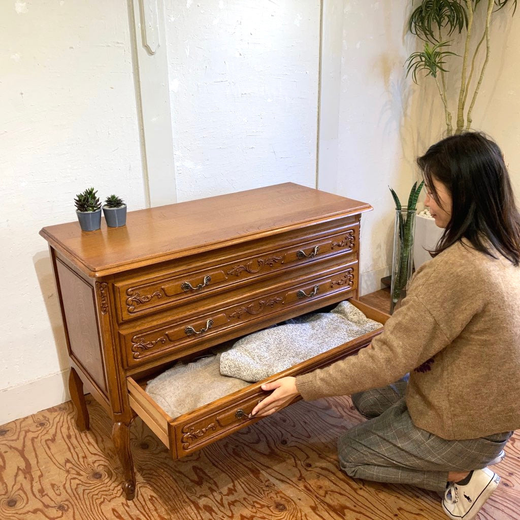 猫脚3段チェスト クラシックスタイル 中古 アンティーク調 タンス 収納