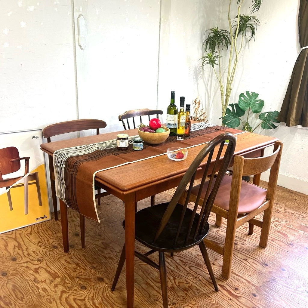 チーク材 伸長式 ダイニングテーブル ドローリーフ 北欧 ヴィンテージ