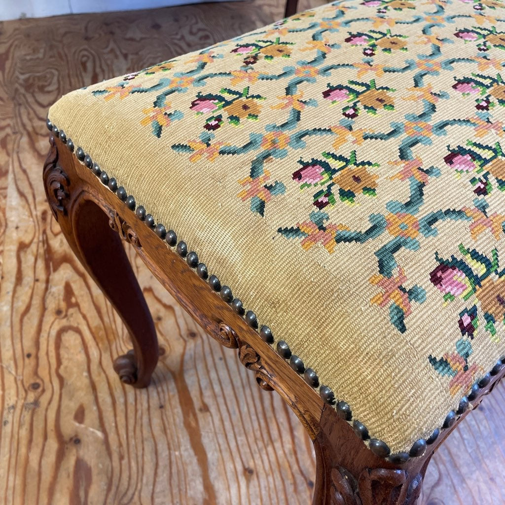 スツール 花柄 猫脚 ピアノ椅子 フランスアンティーク 中古 椅子