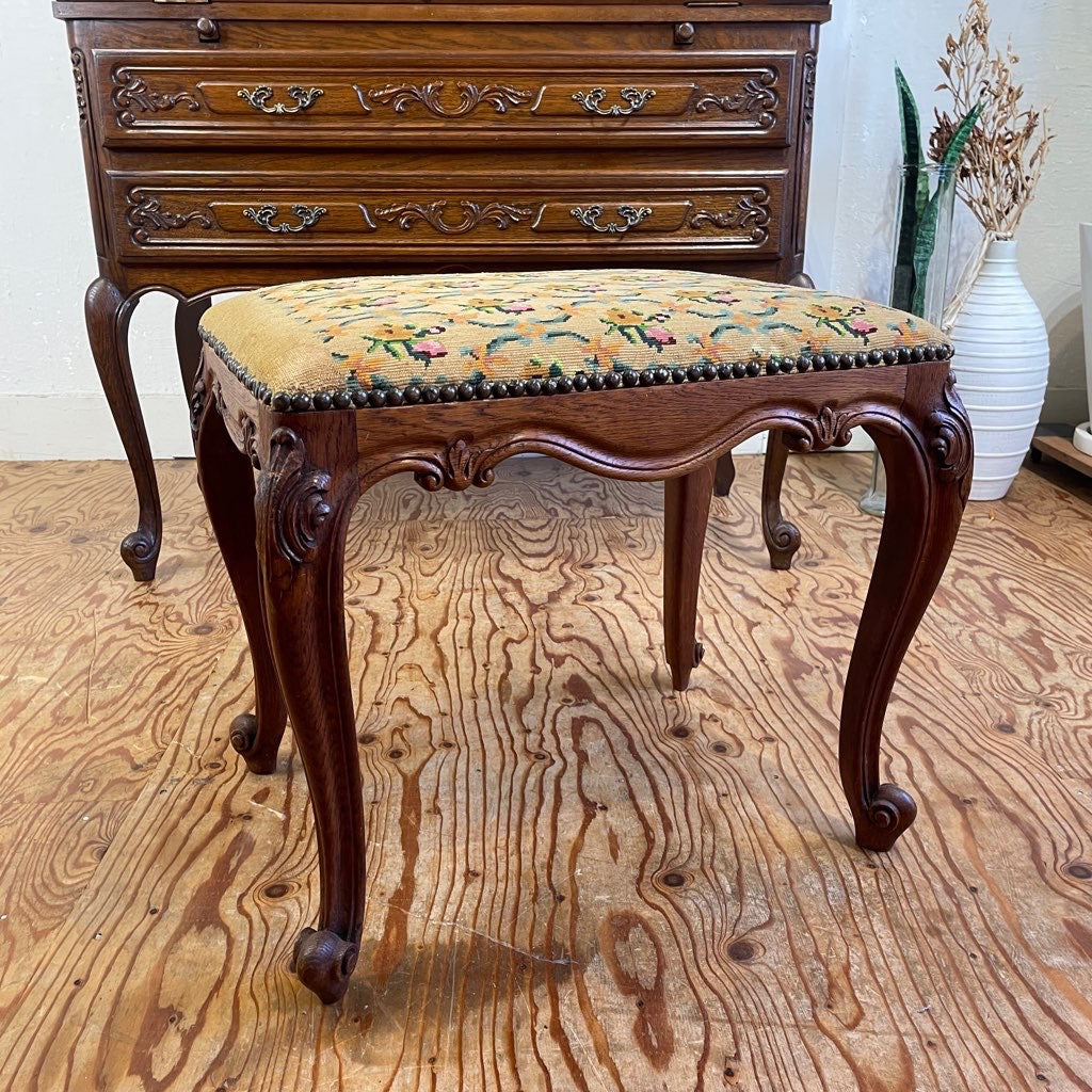 スツール 花柄 猫脚 ピアノ椅子 フランスアンティーク 中古 椅子