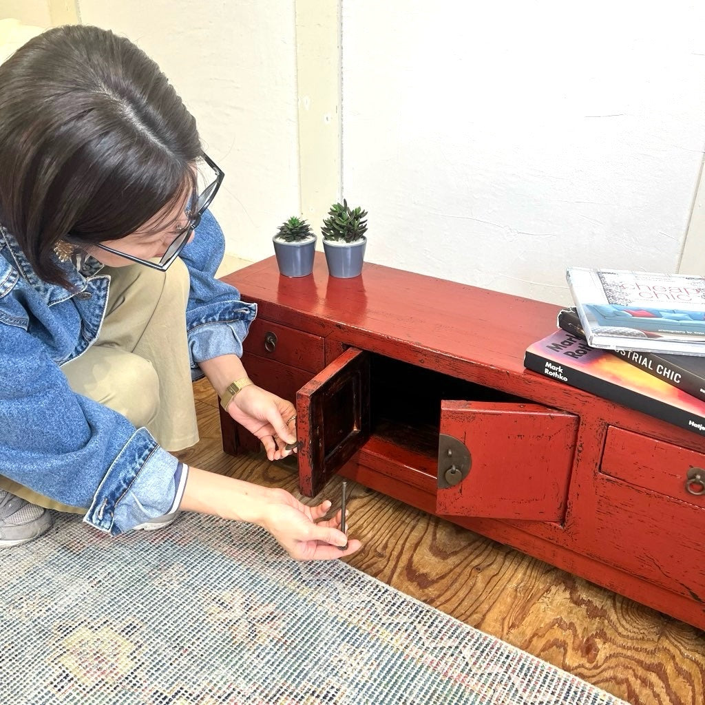 李朝家具 サイドボード キャビネット 朝鮮王朝 中古 朱色 和室 和風