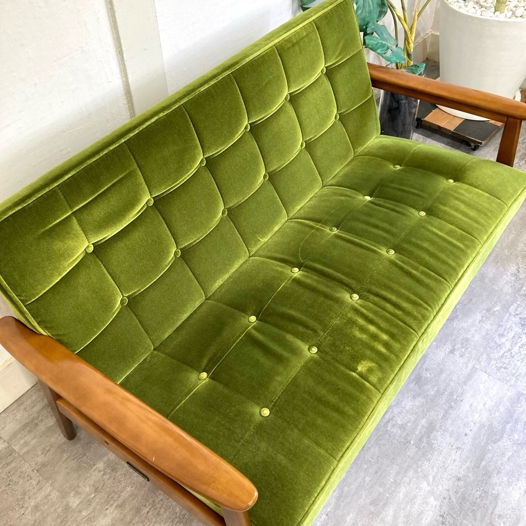 カリモク60 Kチェア 2シーターソファ モケットグリーン 中古 緑 レトロ