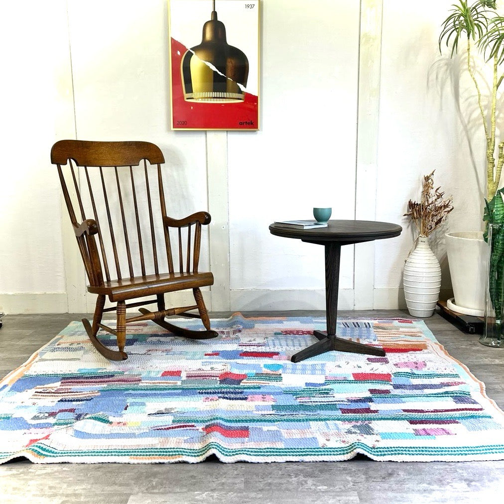 ラリーキルト ラグ パッチワーク ステッチ ブルー ヴィンテージ 中古