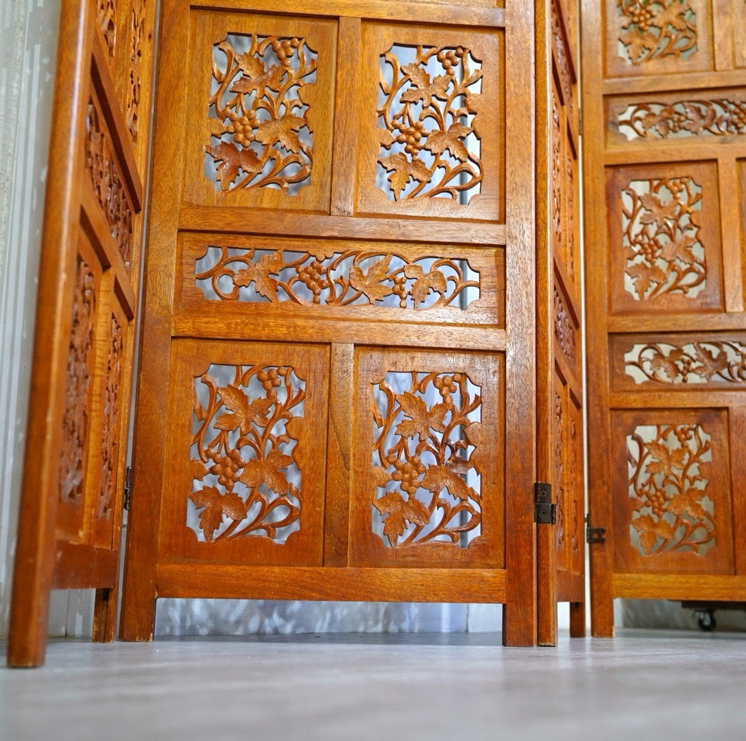 チーク材 パーテーション 4連 アジアン エキゾチック エスニック 中古