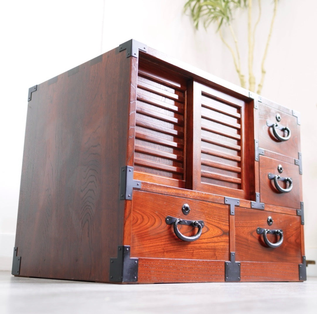 欅の帳場箪笥 日本 伝統 3段 キャビネット 工芸品 中古 日本 伝統 渋い