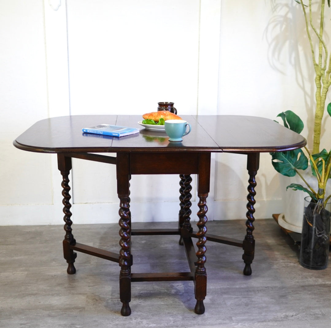 英国アンティーク ゲートレッグテーブル ツイストレッグ 伸長式 中古