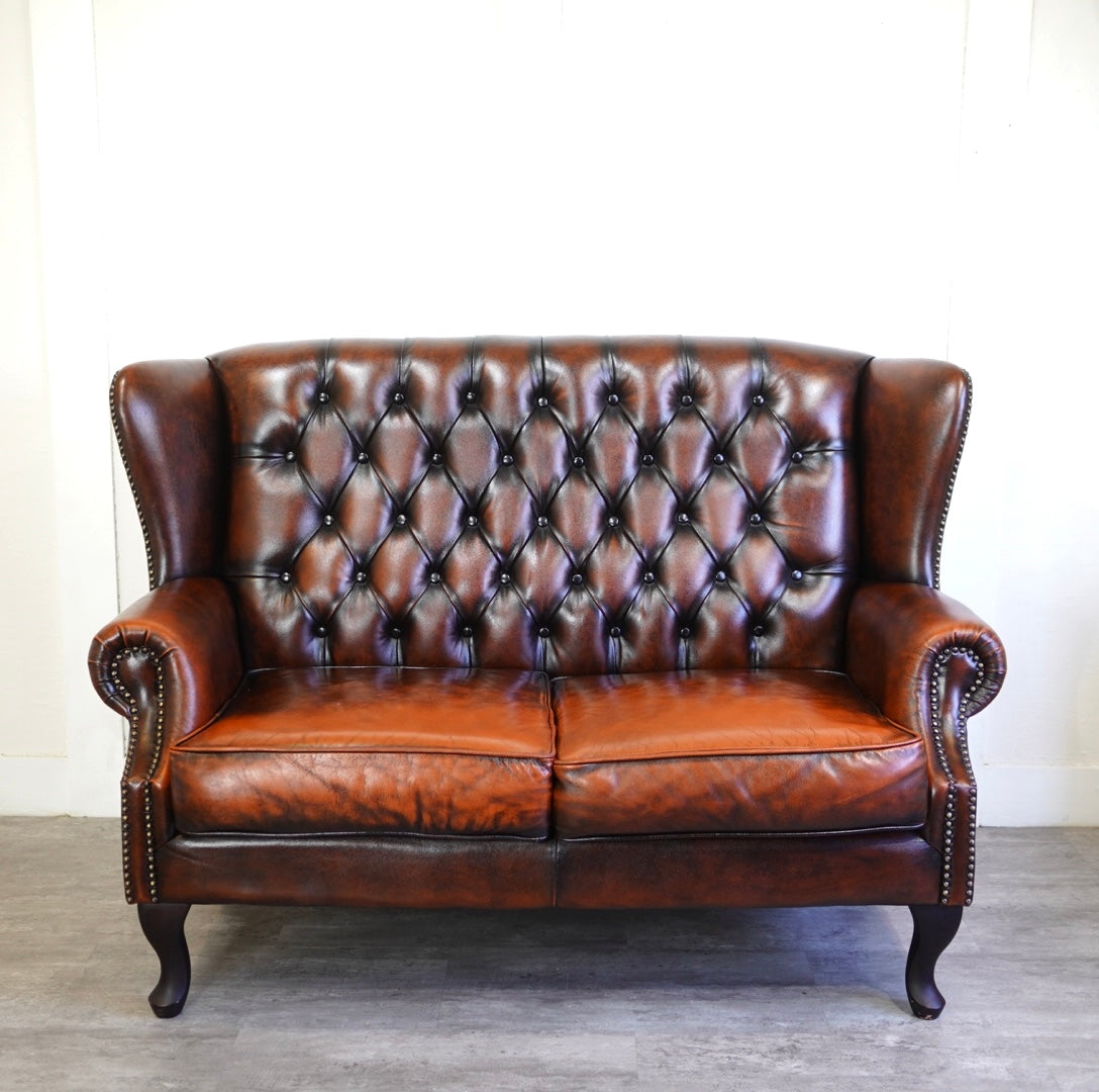 チェスターフィールド ソファ 2P 中古ブラウン 本革 重厚感 英国
