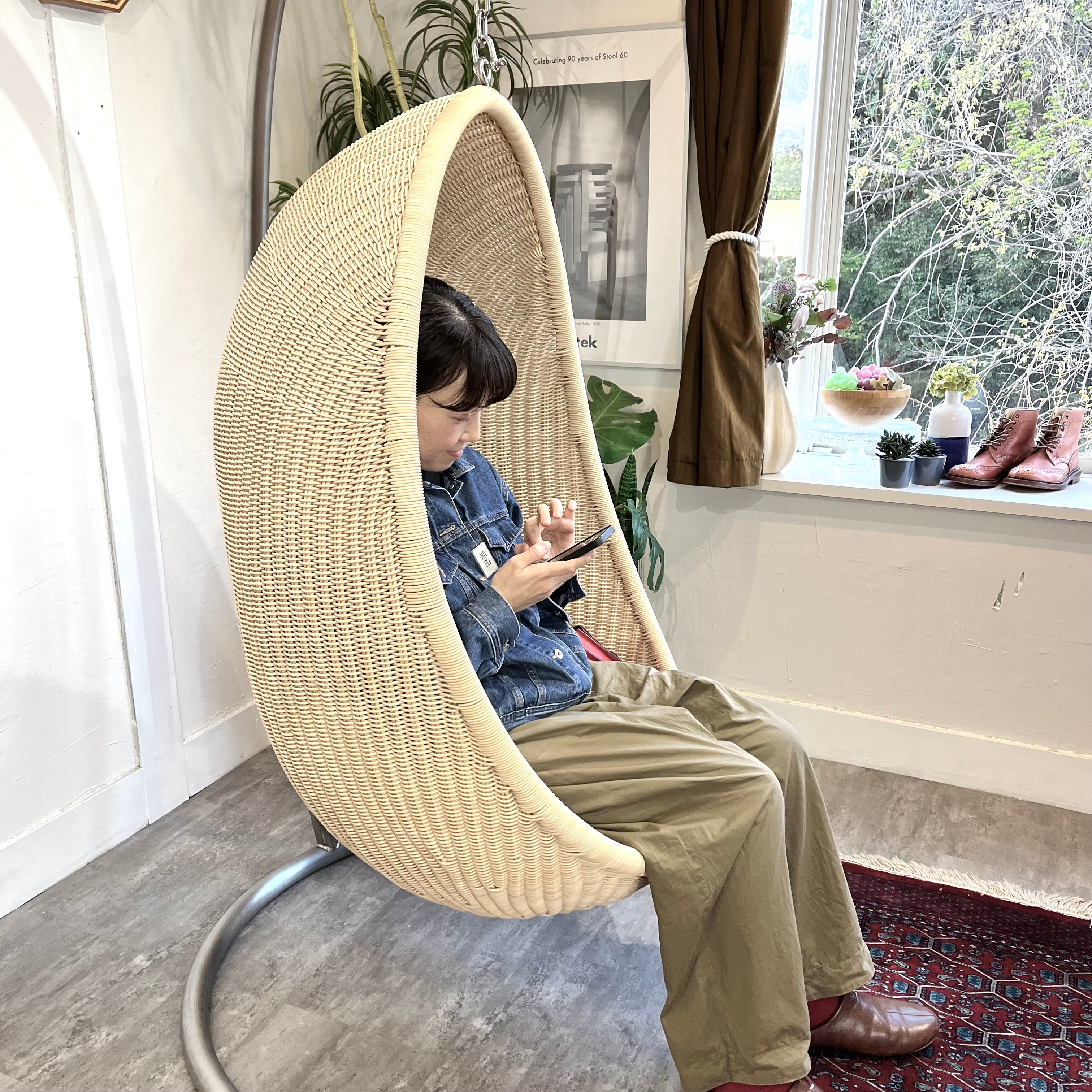 ヤマカワラタン ハンギングエッグチェア&ステンレススタンド ナナ