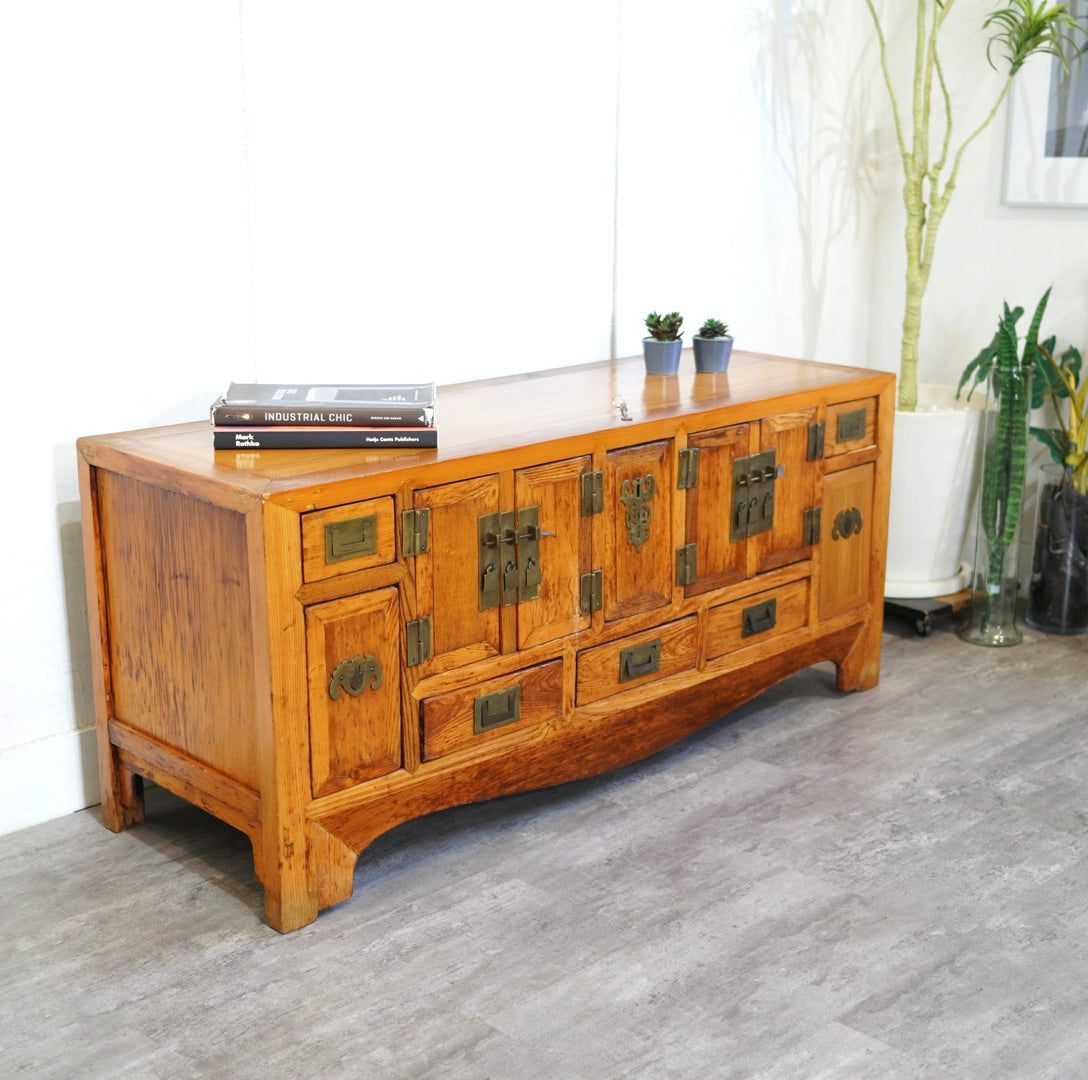 李朝風飾り棚 アンティークサイドボード ローボード キャビネット 中古