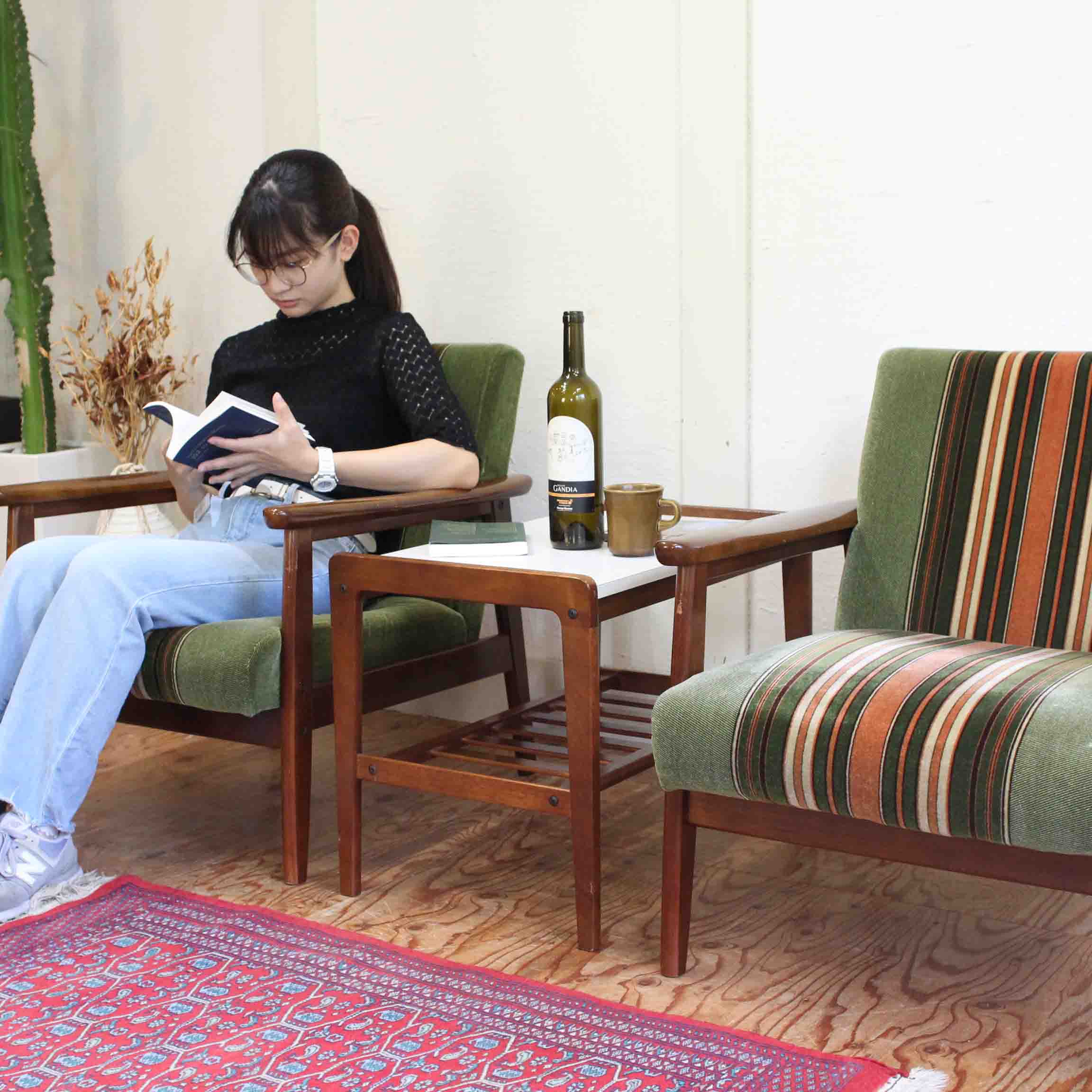 カリモク家具 オールドカリモク Kチェア 1シーター ストライプ