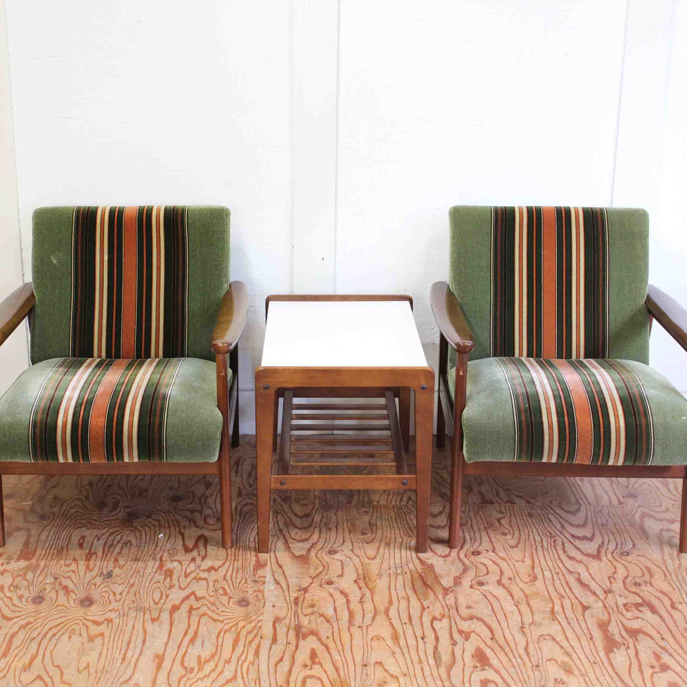 カリモク家具 オールドカリモク Kチェア 1シーター ストライプ