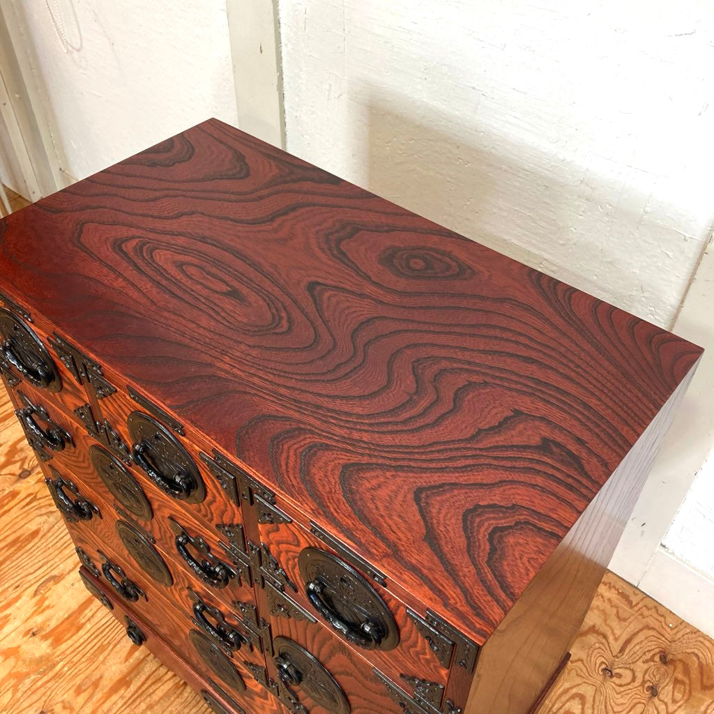 岩谷堂箪笥 車箪笥 和家具 4段 中古 日本 伝統 渋い 工芸 鍵付き