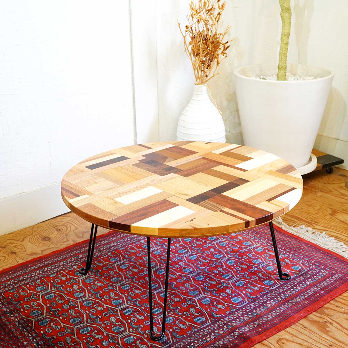 折りたたみ ラウンドテーブル ローテーブル 【鉄脚】 リバイブモブラー