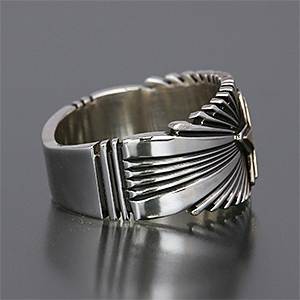 ナバホ族 Pat Bedonie 1/2” 14K スターバースト リング 21号 【送料無料】