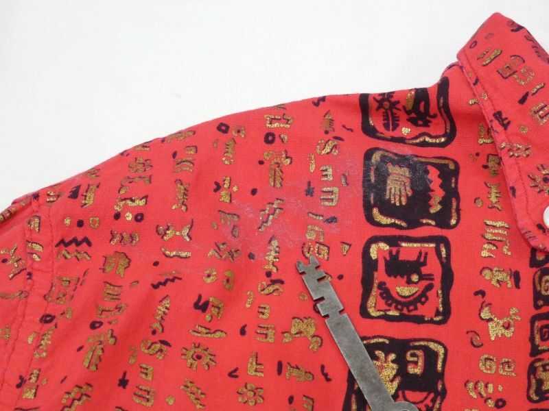 50s BUD Berma ROCK'N ROLL HIEROGLYPHIC ALL OVER PATTERN BOX SHIRT