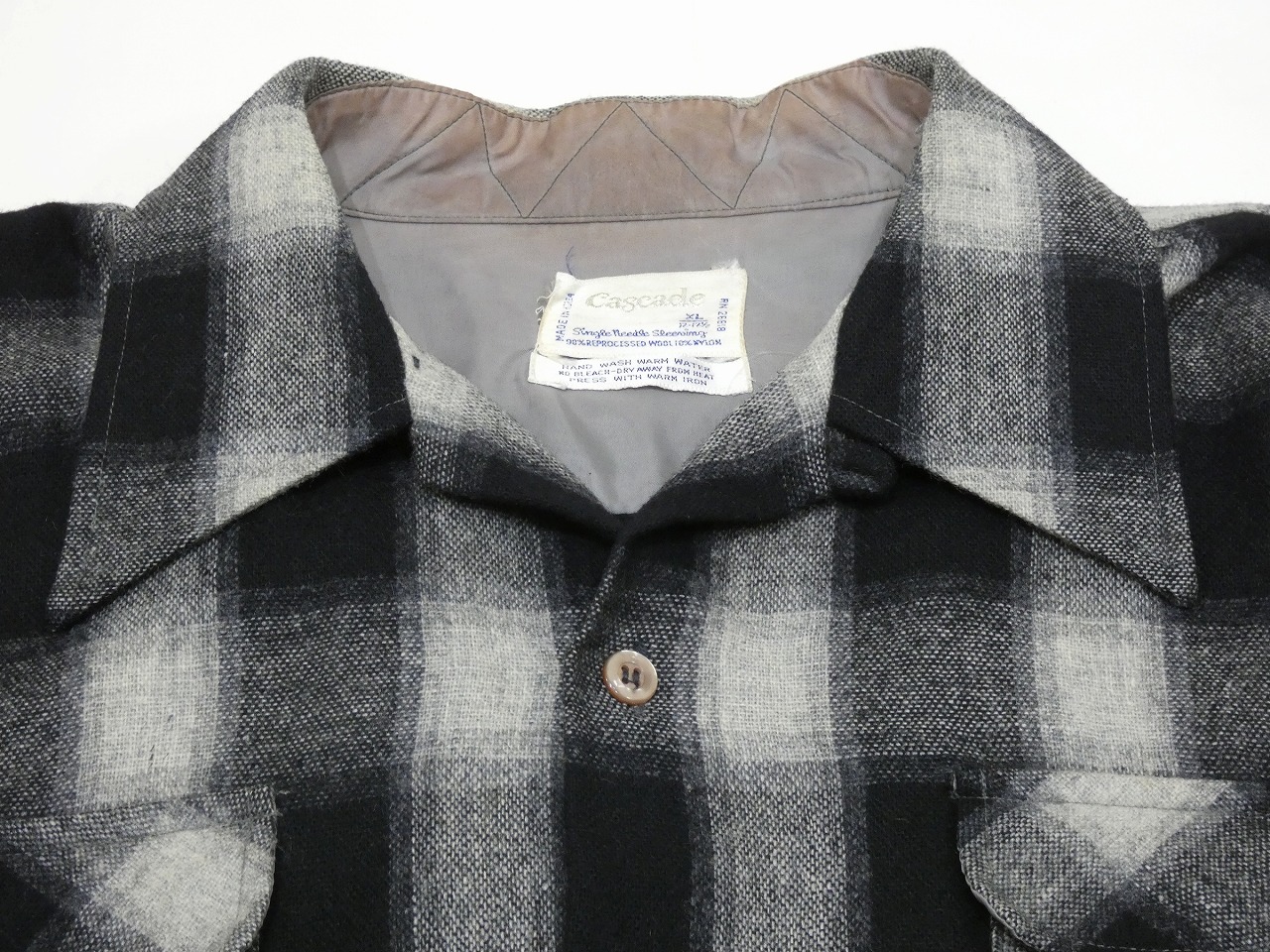 60s 70s Cascade OMBRE SHADOW PLAID OPEN COLLAR WOOL SHIRT - RICUR