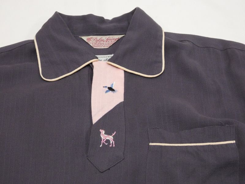50s Palm Springs by ELTON GRAY PINK PULLOVER RAYON BOX SHIRT - RICUR