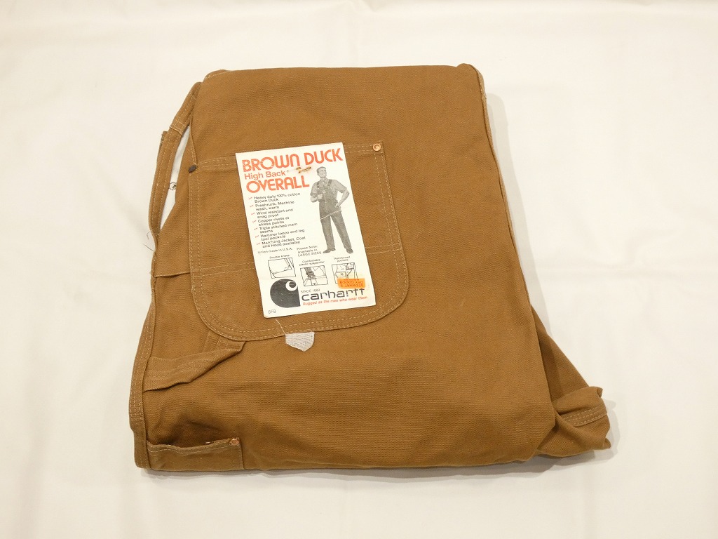 70s Carhartt DOUBLE KNEE BROWN DUCK OVERALL 46×30 DEAD STOCK ONE