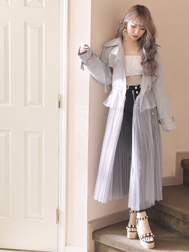 チュールドッキングトレンチコート - Riina couture