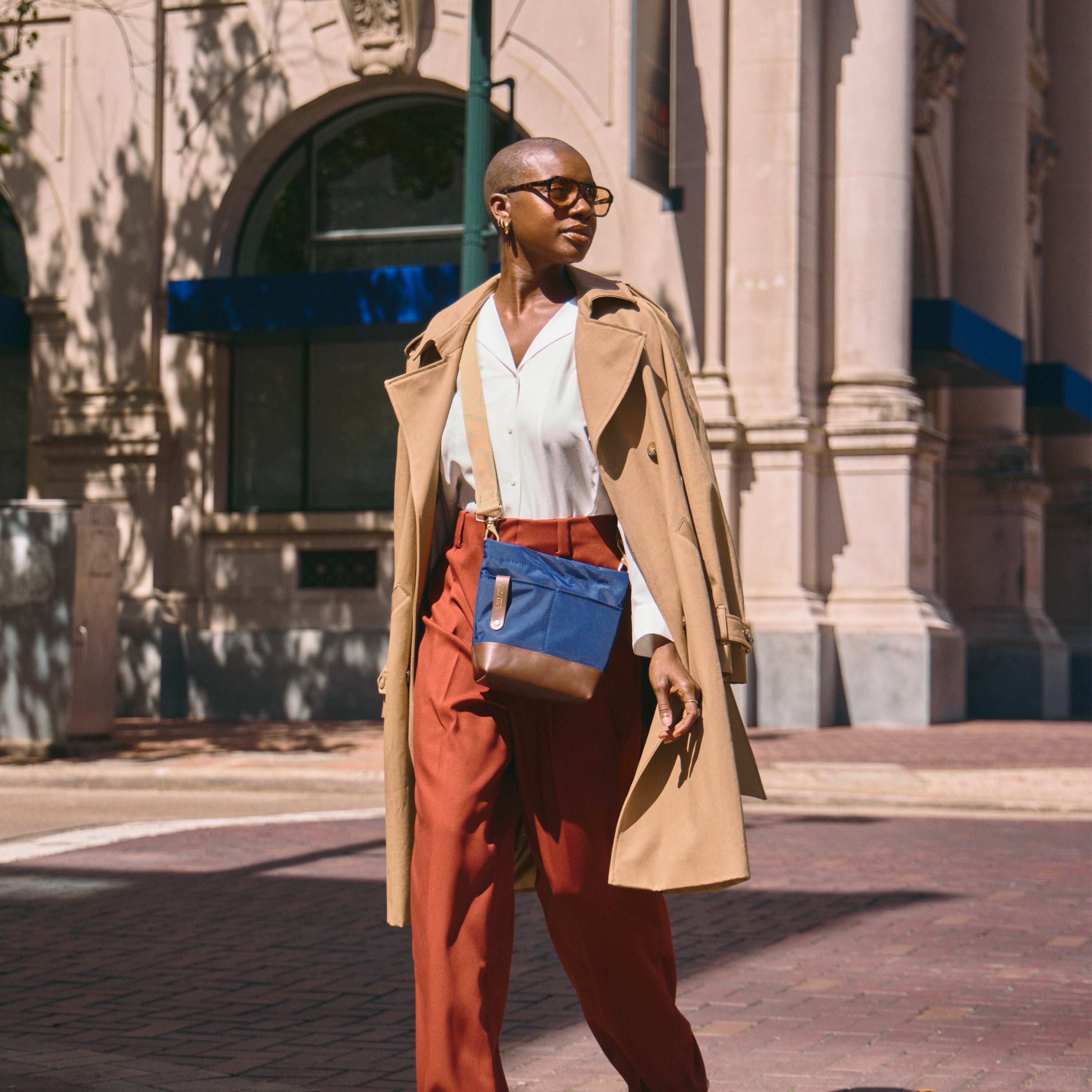 Betsy Bucket Bag | Navy Nylon + Brown Leather – R. Riveter