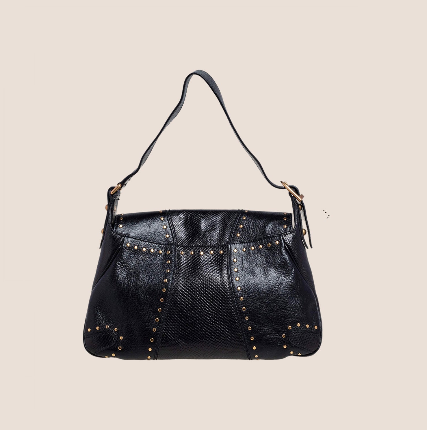 GUCCI BY TOM FORD BLACK LIZARD & LEATHER STUDDED SHOULDER BAG – RDB