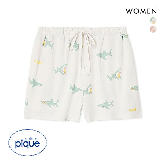ジェラートピケ レディース 接触冷感 SHARK柄ショートパンツ
