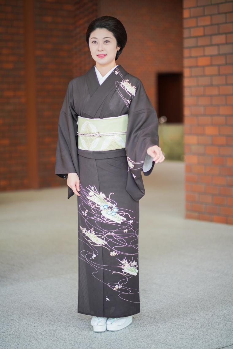 夏訪問着レンタル 夏訪問着Lサイズ 京友禅：西原 花筏 濃茶｜着物