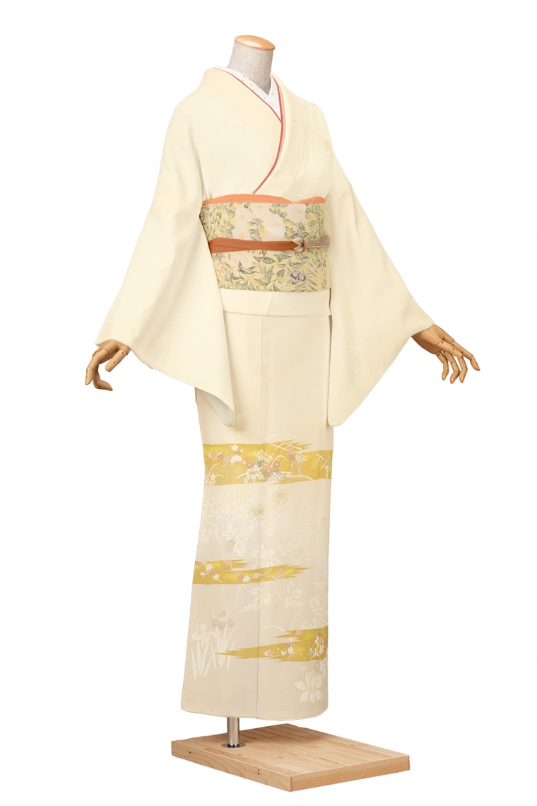 訪問着レンタル 訪問着Lサイズ 京友禅：金彩霞四季の花 薄クリーム