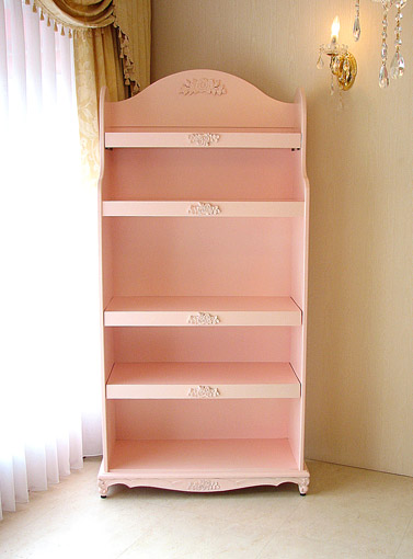 ブックシェルフ 薔薇の彫刻 バービーピンク色｜本棚／ブックシェルフ